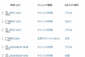 Microsoft アカウントの「不正サインイン履歴」と、「不正アクセス対策」